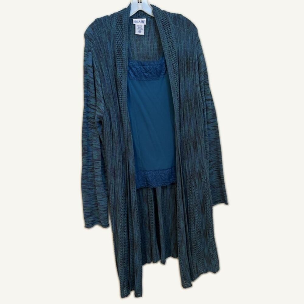 Blair Women's Teal Tank Top & Open Knit Cardigan 2-Piece Set Large